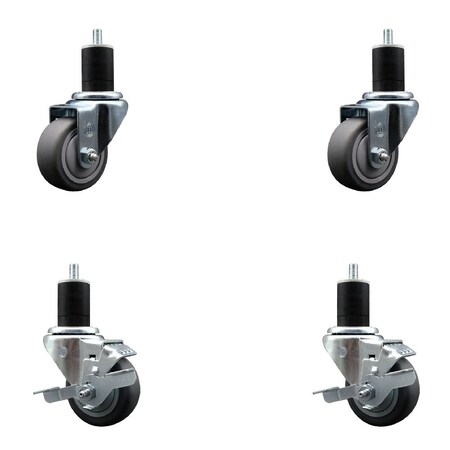 Service Caster 3'' SS Thermoplastic Rubber Wheel Swivel 1-3/4'' Expanding Stem Caster Set 2 Brakes, 4PK SCC-SSEX20S314-TPRB-2-TLB-2-134